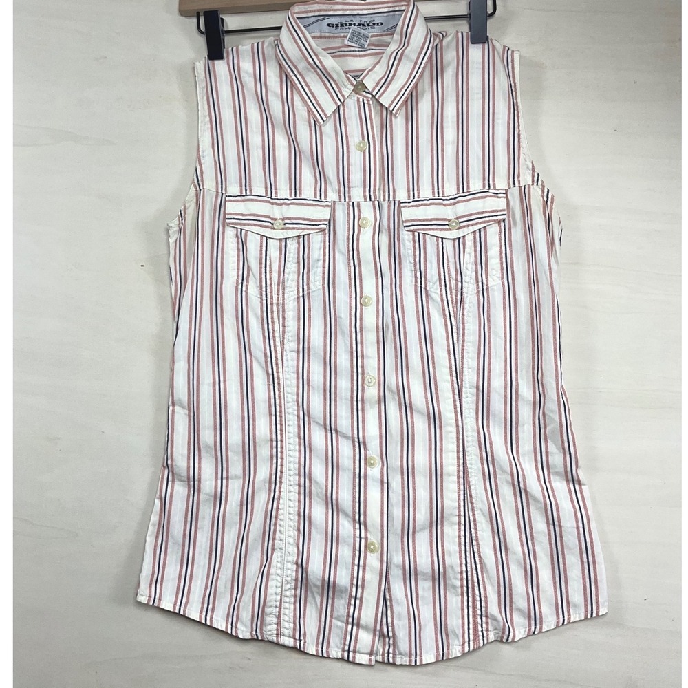 Vintage Marithe Francois Girbaud Sleeveless Striped Cotton Button Down Shirt L